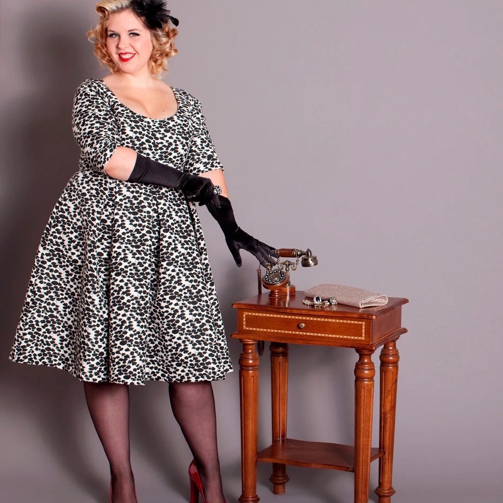Cherry Velvet dress in black and white 1X